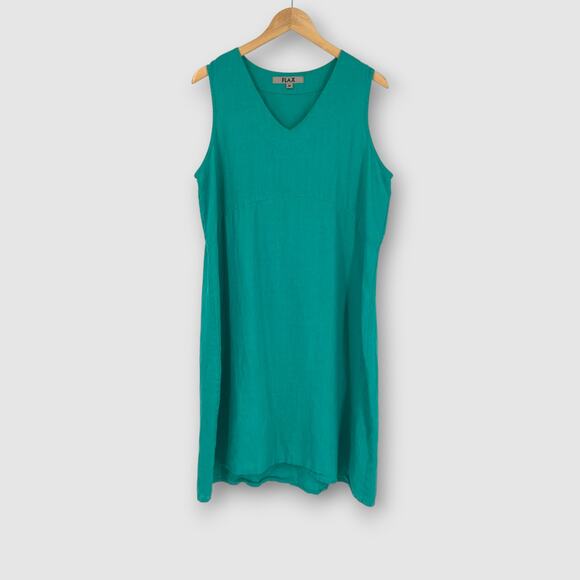 FLAX 100% Linen Sleeveless Shift Dress Teal Women’s Size Medium - Picture 1 of 6